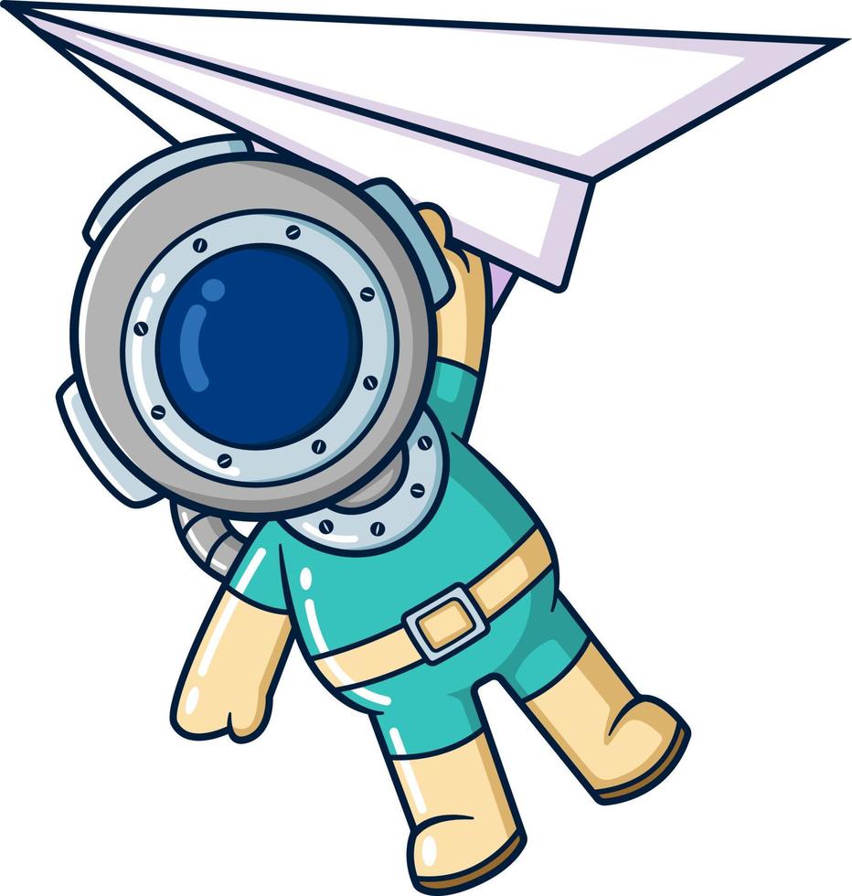 Cute diver playing a big paper planes vector