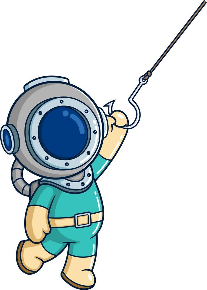 The diver holding a fishing hook vector