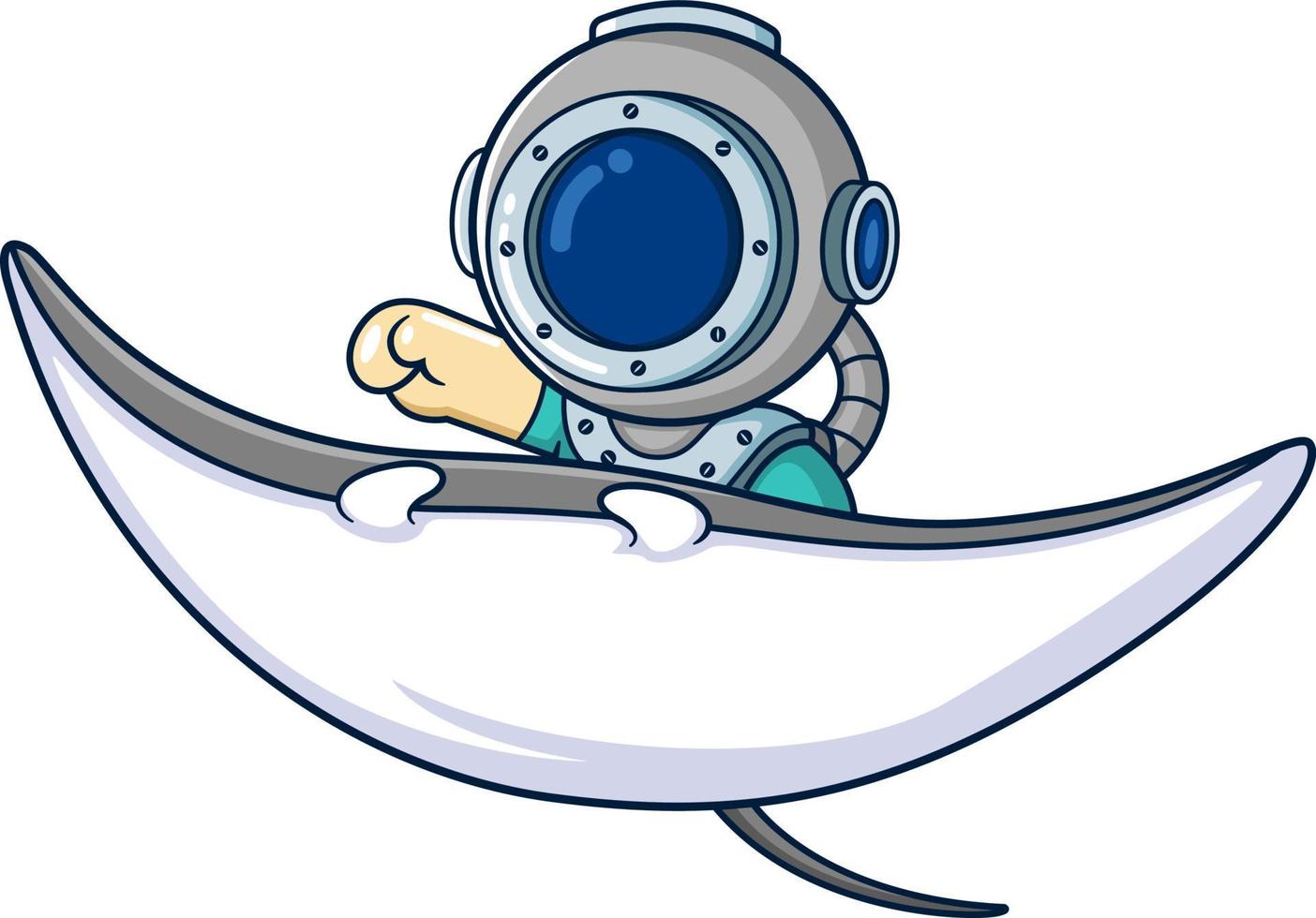 The diver playing and riding with a stingray vector