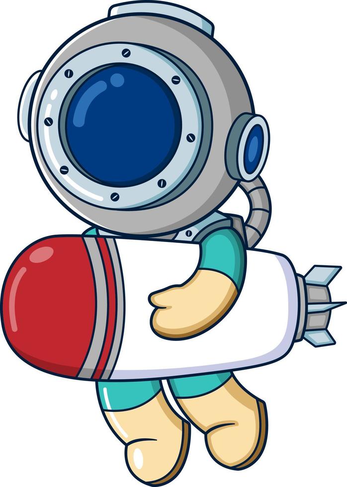 The funny diver brings a large toy torpedo vector