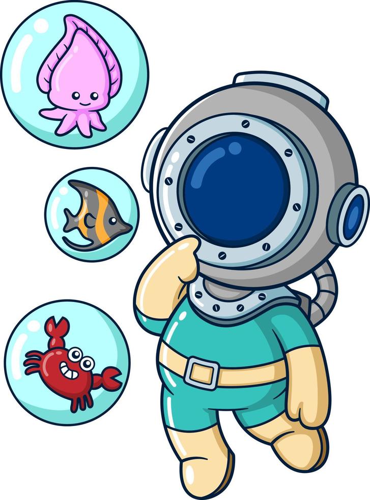 el buzo se confunde con la opción de animales marinos para jugar juntos vector