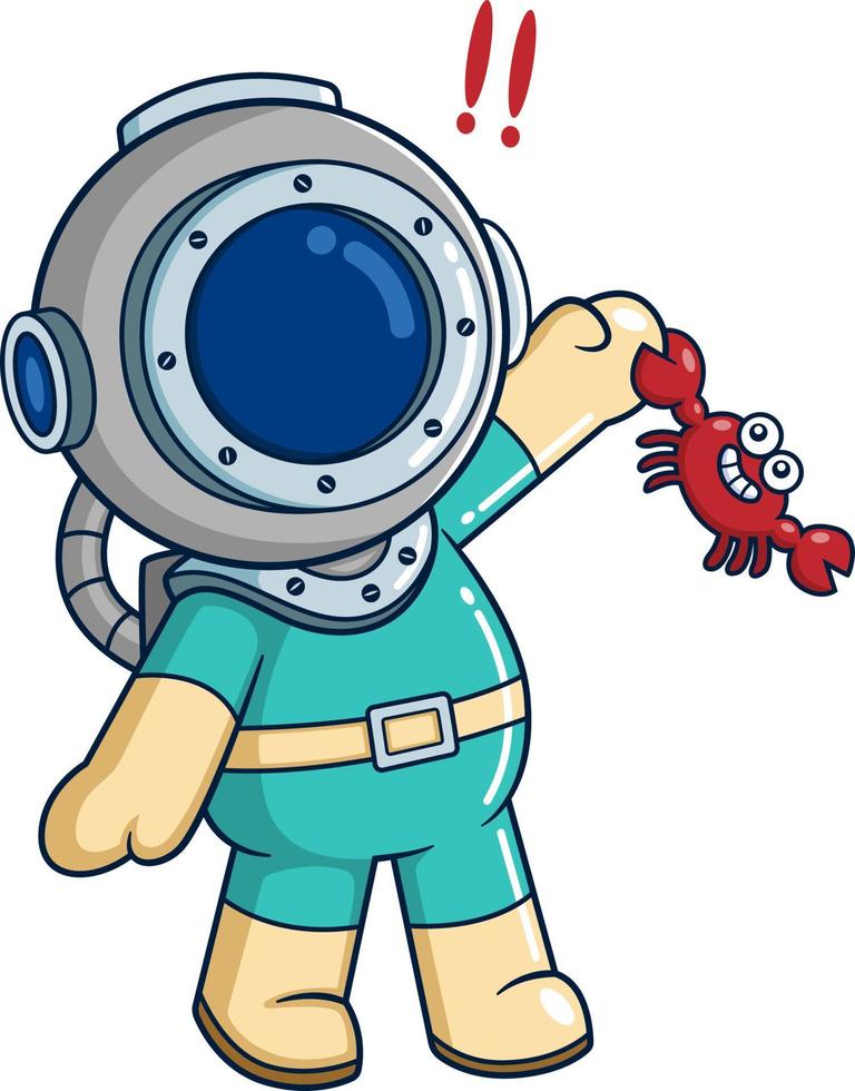 The diver jokes and plays with a cute crab vector