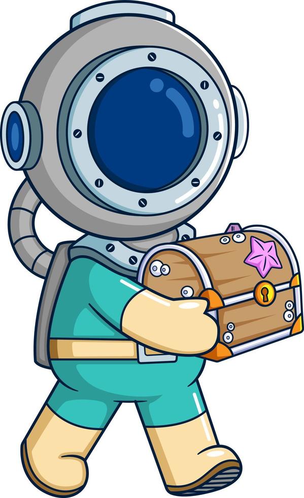 The diver brings an antique treasure chest vector