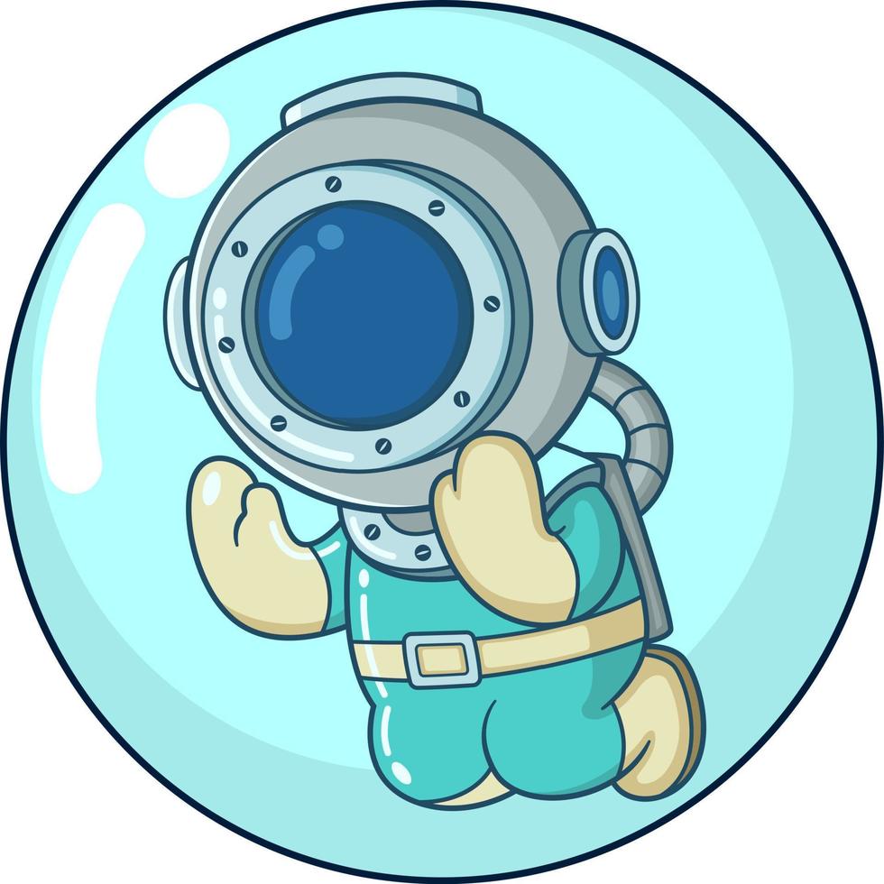 The diver feels scared inside a big bubble vector