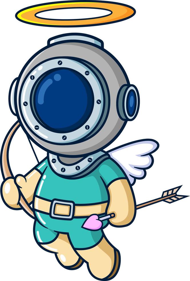 The diver holding a ancient and wearing cupid costume vector