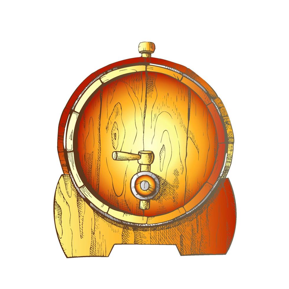 Beer Drawn Wooden Oak Barrel Front View Color Vector