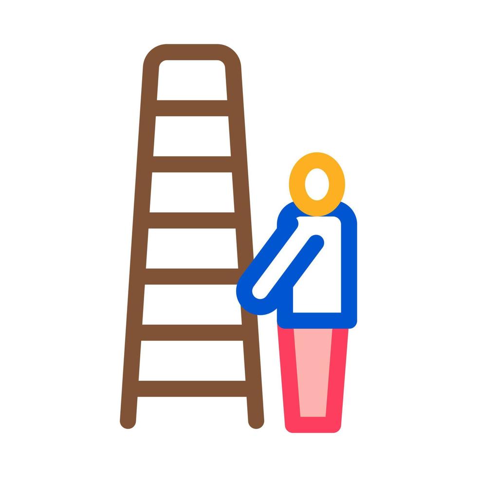 human with ladder icon vector outline illustration