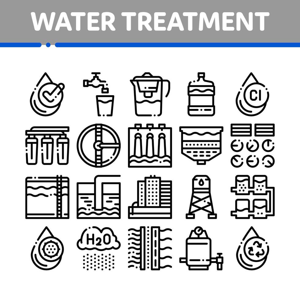 elementos de tratamiento de agua vector conjunto de iconos de línea delgada