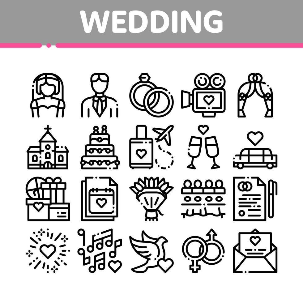 conjunto de iconos de línea delgada de vector de boda de colección