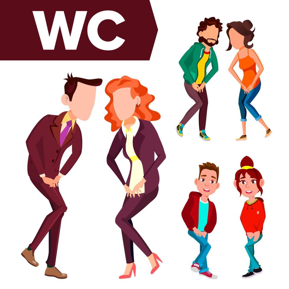 vector de signo de wc. elemento de diseño de placa de puerta. hombre mujer. Mujer hombre. icono de baño. señal direccional ilustración de dibujos animados aislado