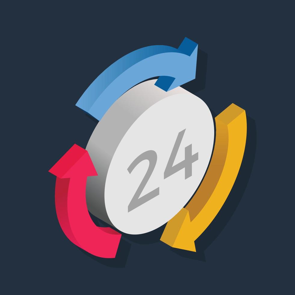 24 Hours Service - Isometric 3d illustration. vector