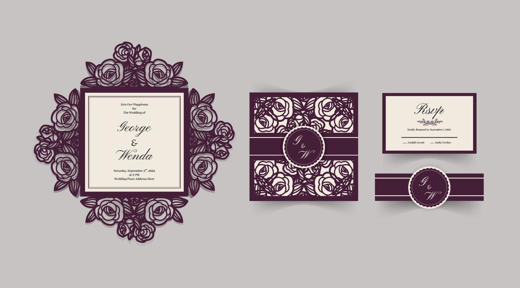 Modern Formal Wedding Invitation with Lasercut Cover vector