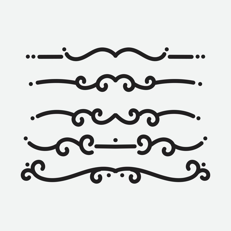 Set of ornamental filigree flourishes and thin dividers. Classical vintage elements, vector illustration