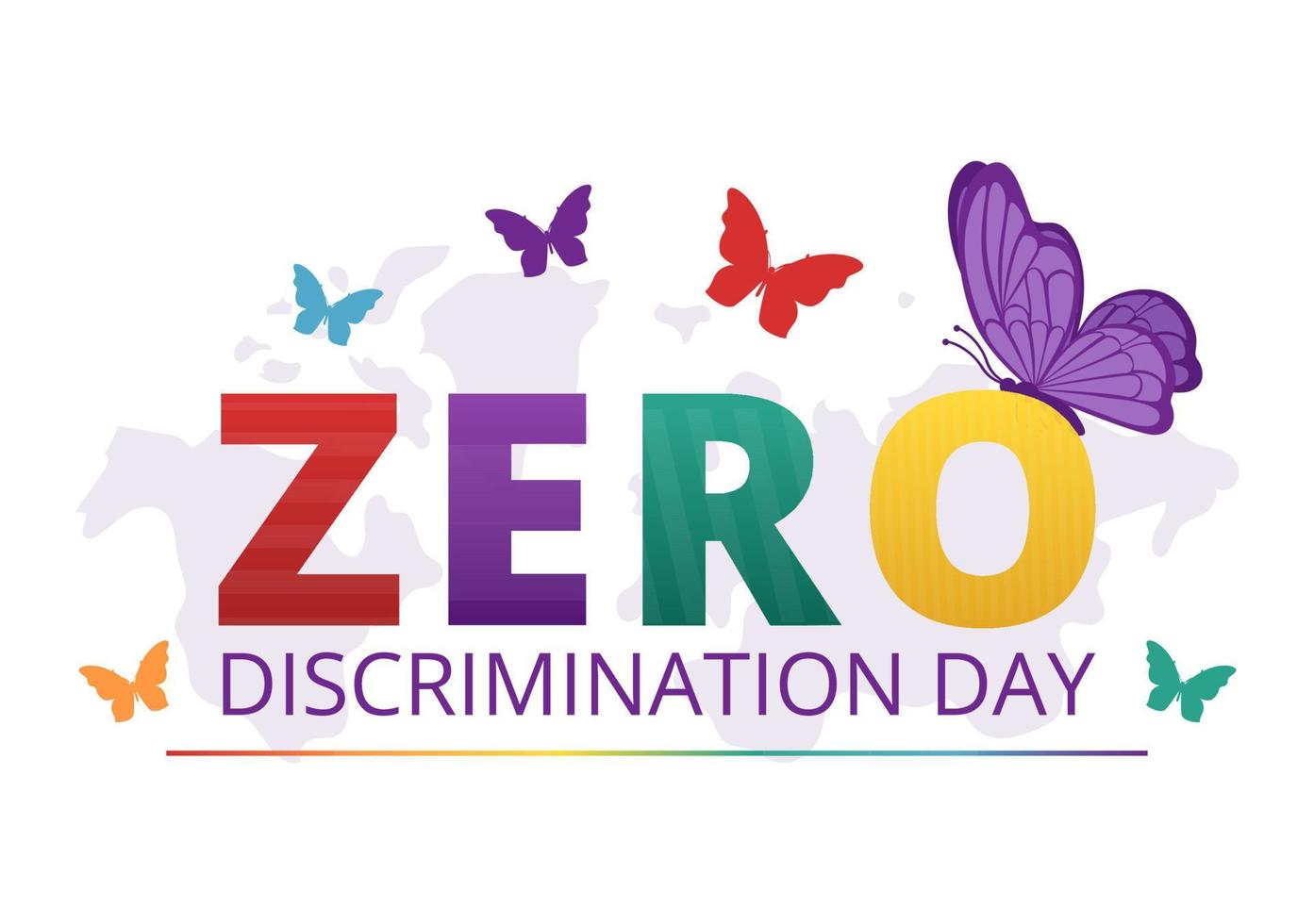 Zero Discrimination Day Illustration with Different People and Different Colors for Landing Page in Cartoon Hand Drawn Butterfly Flying Template vector