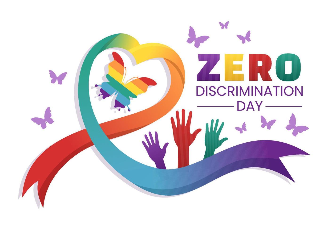 Zero Discrimination Day Illustration with Different People and Different Colors for Landing Page in Cartoon Hand Drawn Butterfly Flying Template vector