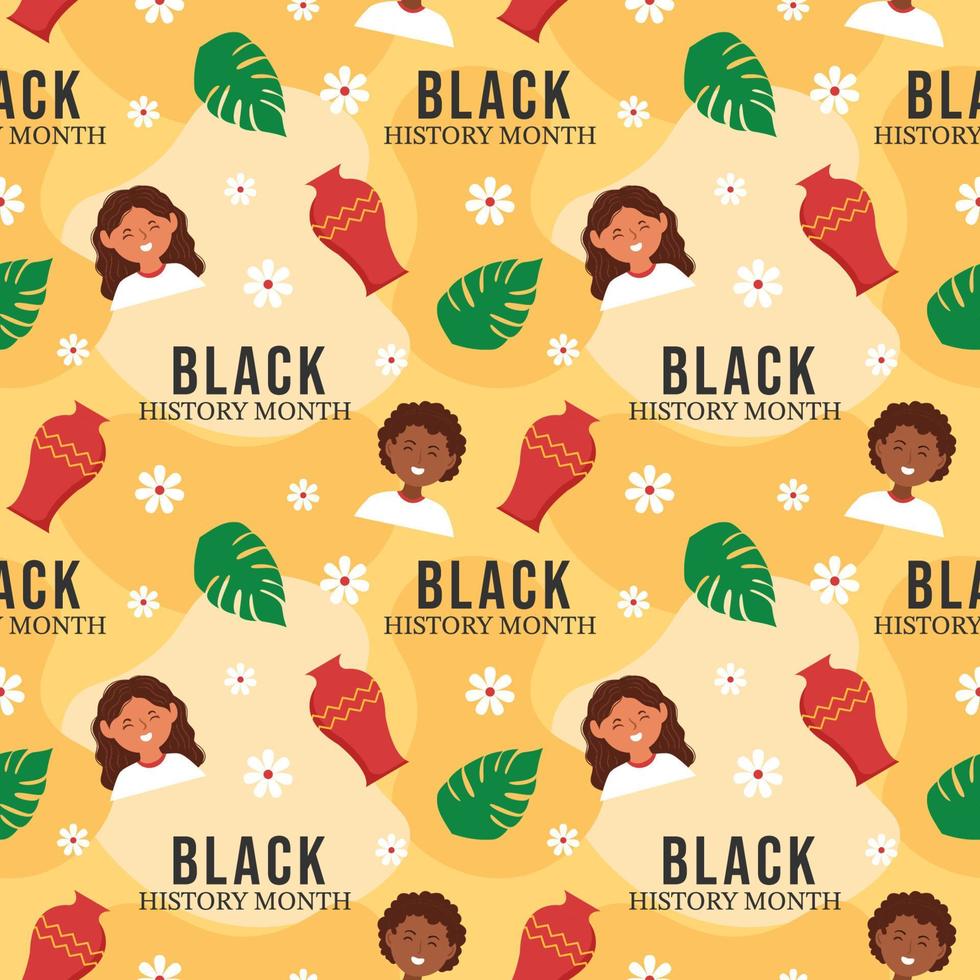 mes de la historia negra patrón sin costuras de vacaciones afroamericanas en plantilla ilustración de diseño plano de dibujos animados dibujados a mano vector