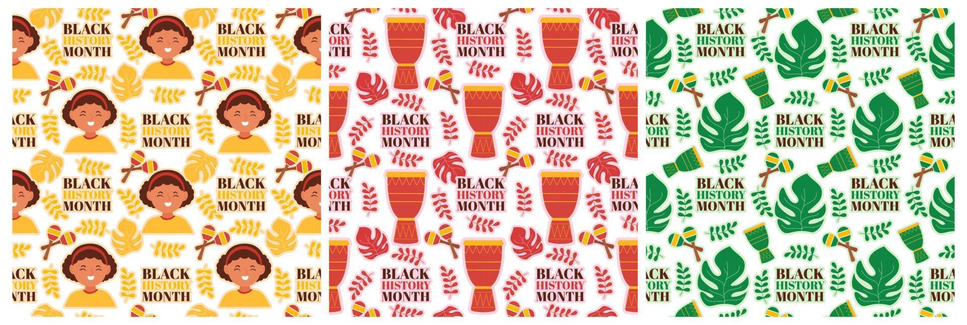Set of Black History Month Seamless Pattern of African American Holiday in Template Hand Drawn Cartoon Flat Design Illustration vector