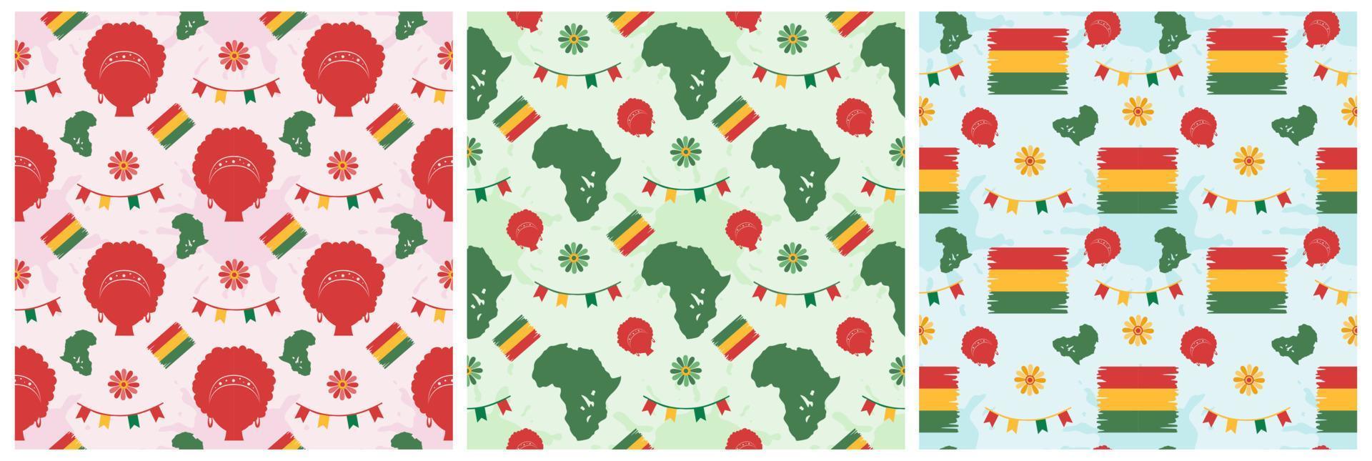 Set of Black History Month Seamless Pattern of African American Holiday in Template Hand Drawn Cartoon Flat Design Illustration vector