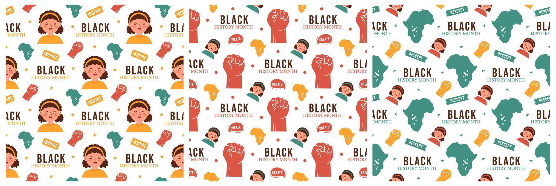Set of Black History Month Seamless Pattern of African American Holiday in Template Hand Drawn Cartoon Flat Design Illustration vector