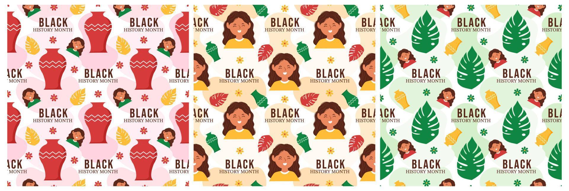 Set of Black History Month Seamless Pattern of African American Holiday in Template Hand Drawn Cartoon Flat Design Illustration vector