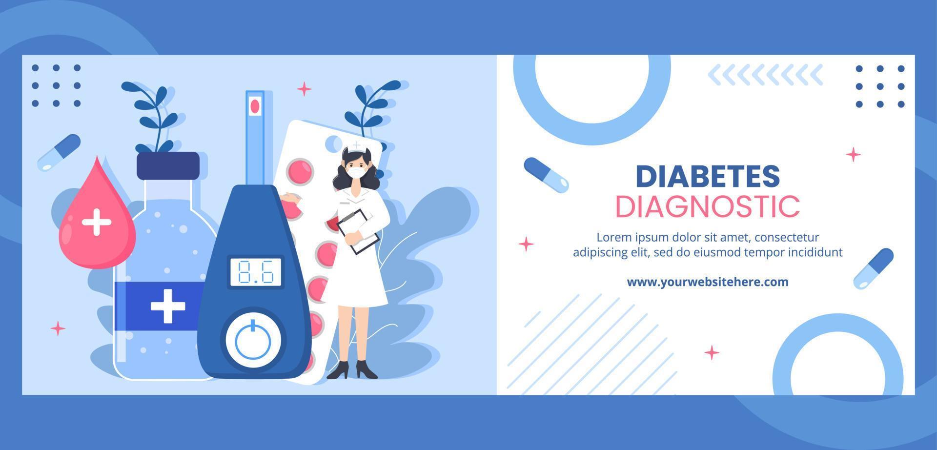 pruebas de diabetes cuidado de la salud cubierta dibujos animados planos plantillas dibujadas a mano ilustración vector