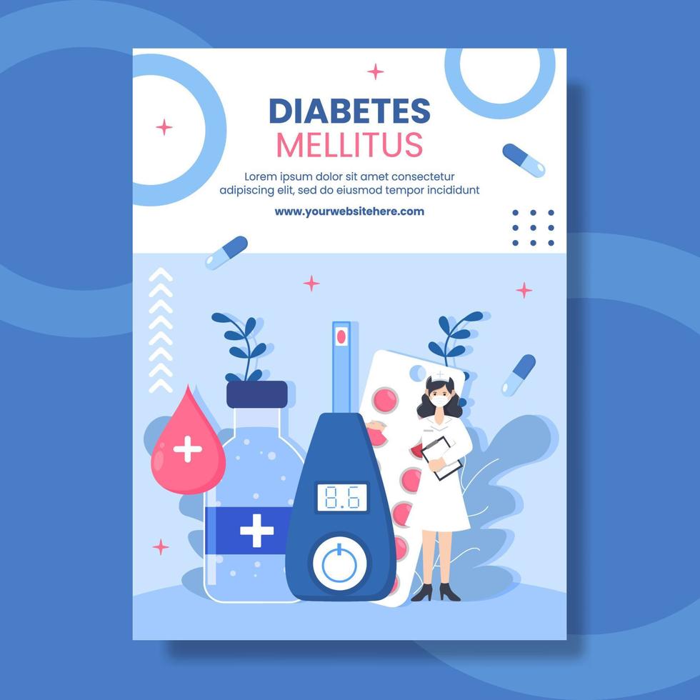 ilustración de plantillas dibujadas a mano de dibujos animados planos de cartel de atención médica de pruebas de diabetes vector