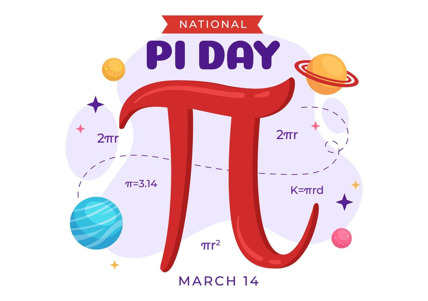 ilustración del día mundial pi con constantes matemáticas, letras griegas o pastel dulce horneado para la página de inicio en plantillas de símbolos de dibujos animados dibujados a mano vector