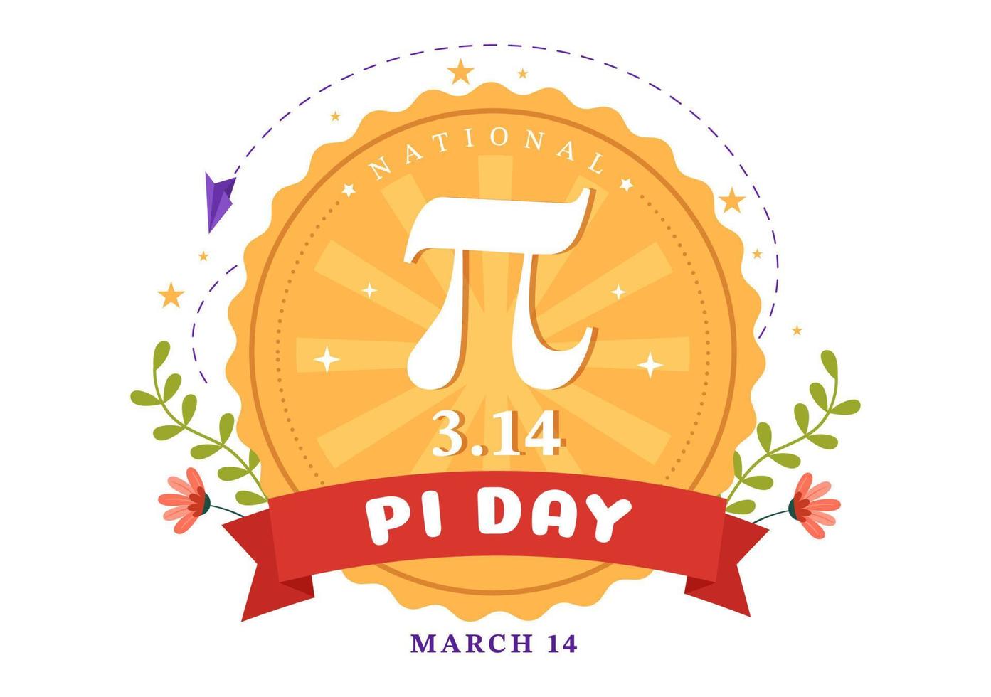 ilustración del día mundial pi con constantes matemáticas, letras griegas o pastel dulce horneado para la página de inicio en plantillas de símbolos de dibujos animados dibujados a mano vector