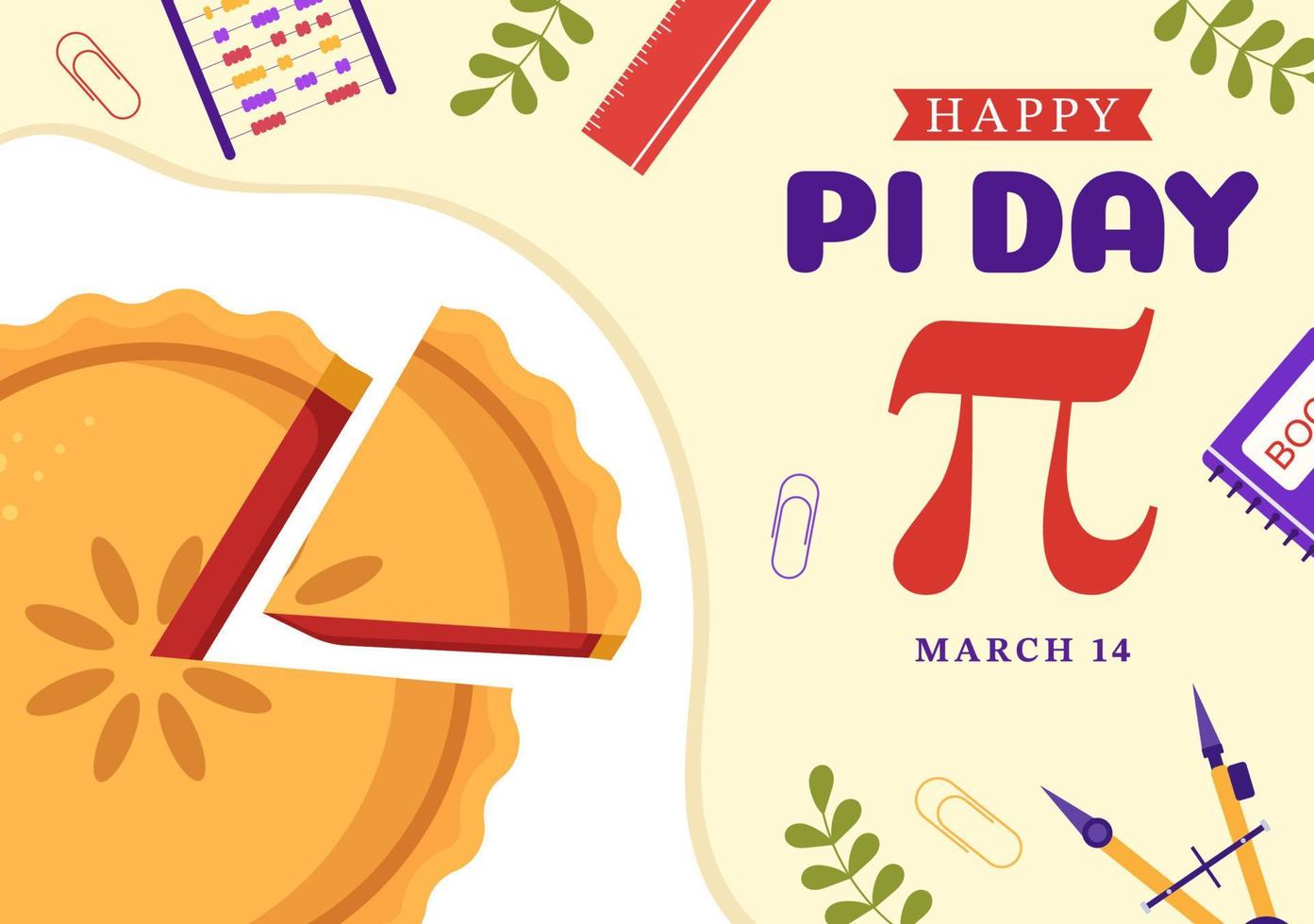 ilustración del día mundial pi con constantes matemáticas, letras griegas o pastel dulce horneado para la página de inicio en plantillas de símbolos de dibujos animados dibujados a mano vector