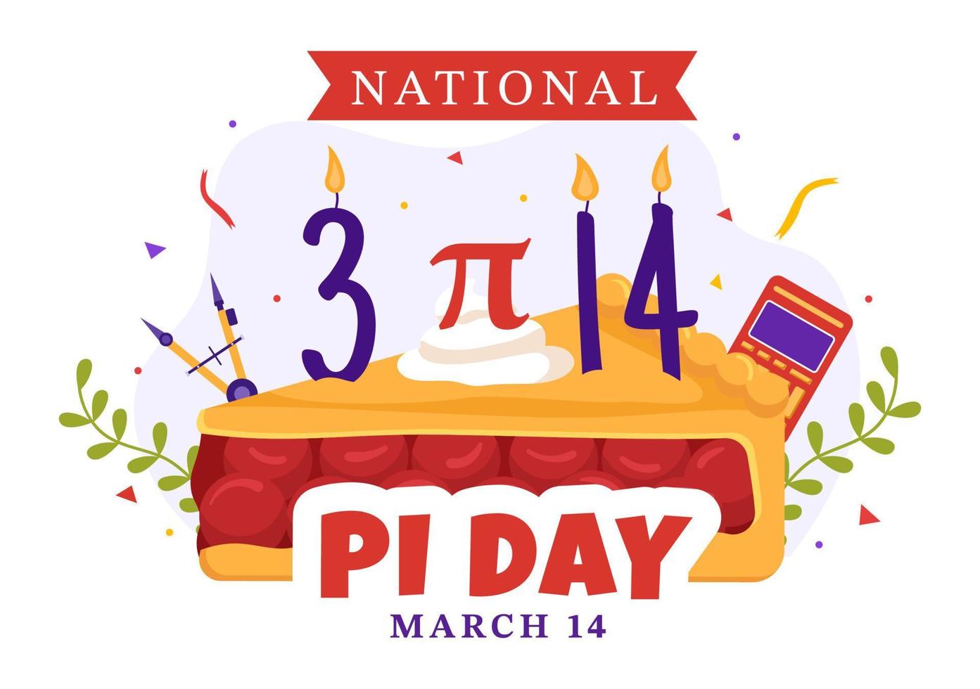 ilustración del día mundial pi con constantes matemáticas, letras griegas o pastel dulce horneado para la página de inicio en plantillas de símbolos de dibujos animados dibujados a mano vector