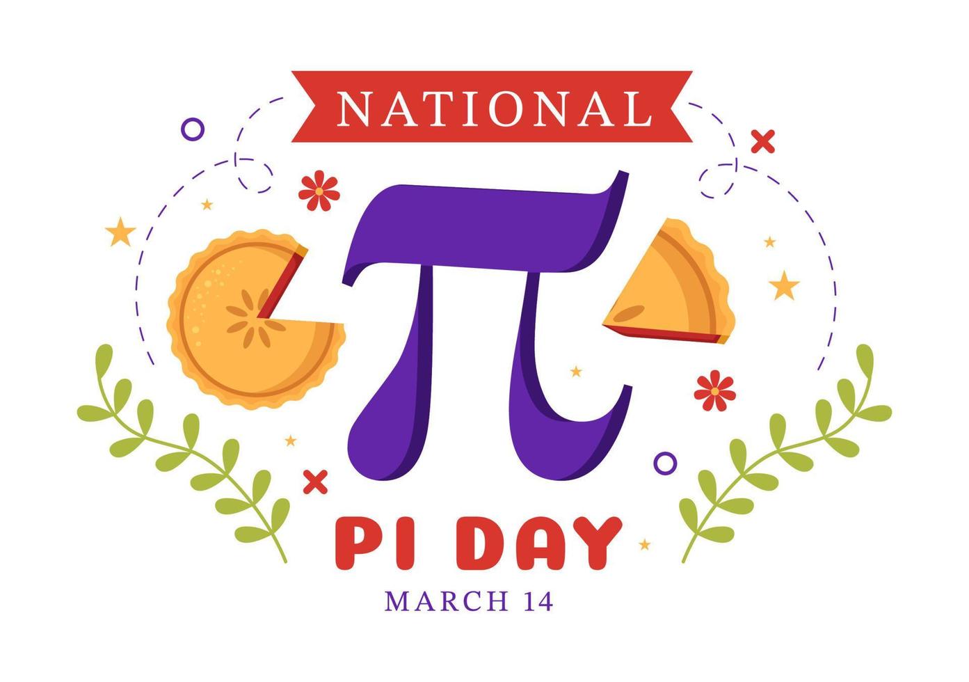 ilustración del día mundial pi con constantes matemáticas, letras griegas o pastel dulce horneado para la página de inicio en plantillas de símbolos de dibujos animados dibujados a mano vector