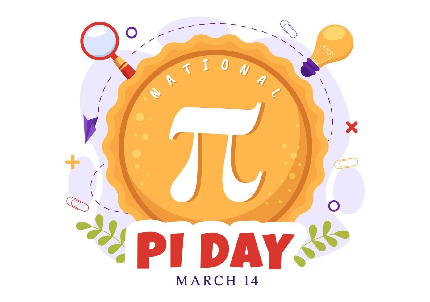 ilustración del día mundial pi con constantes matemáticas, letras griegas o pastel dulce horneado para la página de inicio en plantillas de símbolos de dibujos animados dibujados a mano vector