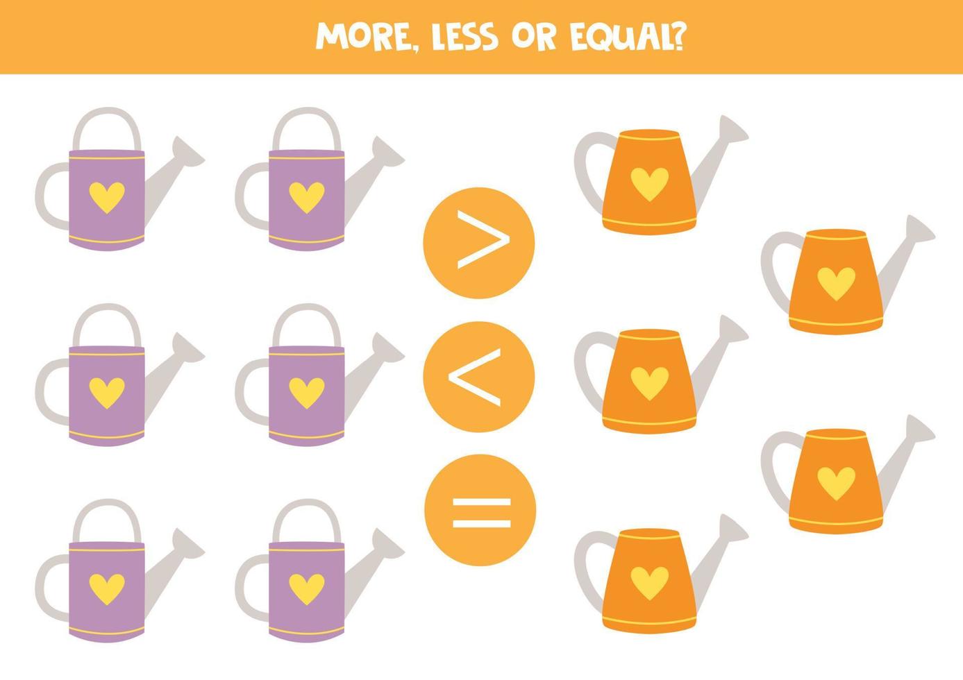 More, less or equal with watering cans. vector