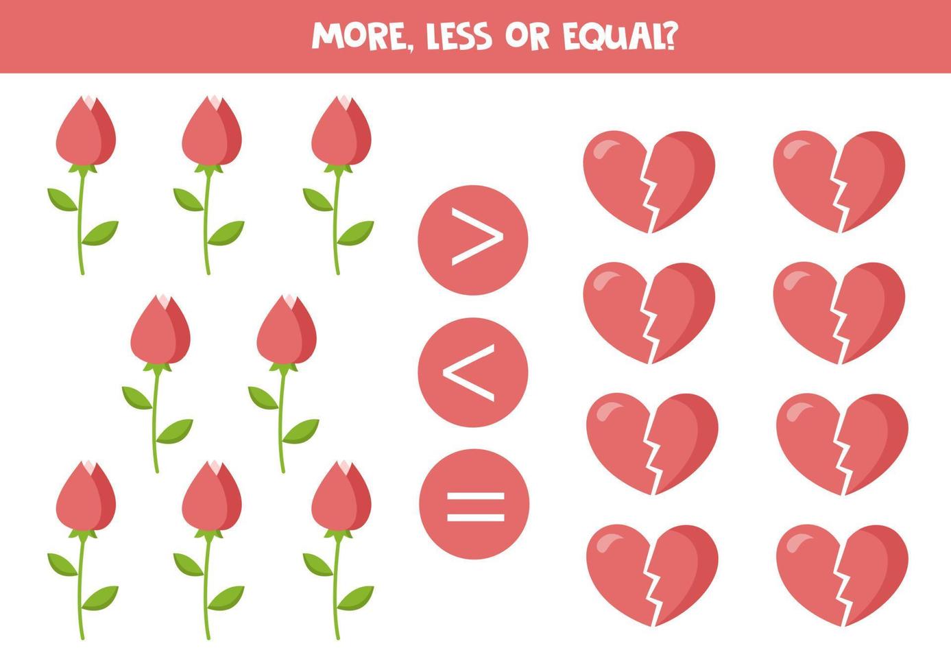 More, less or equal with cartoon valentine day elements. vector