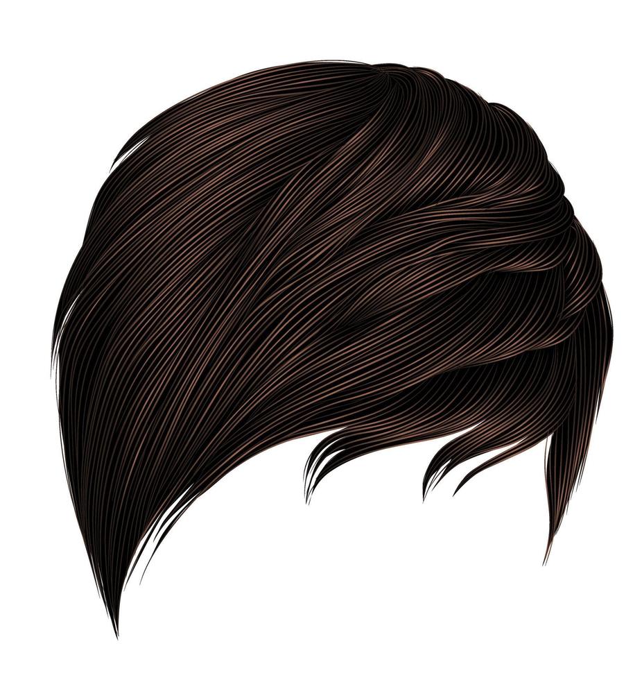 trendy woman short  hairs brown colors.fringe . fashion beauty style . realistic  3d . vector