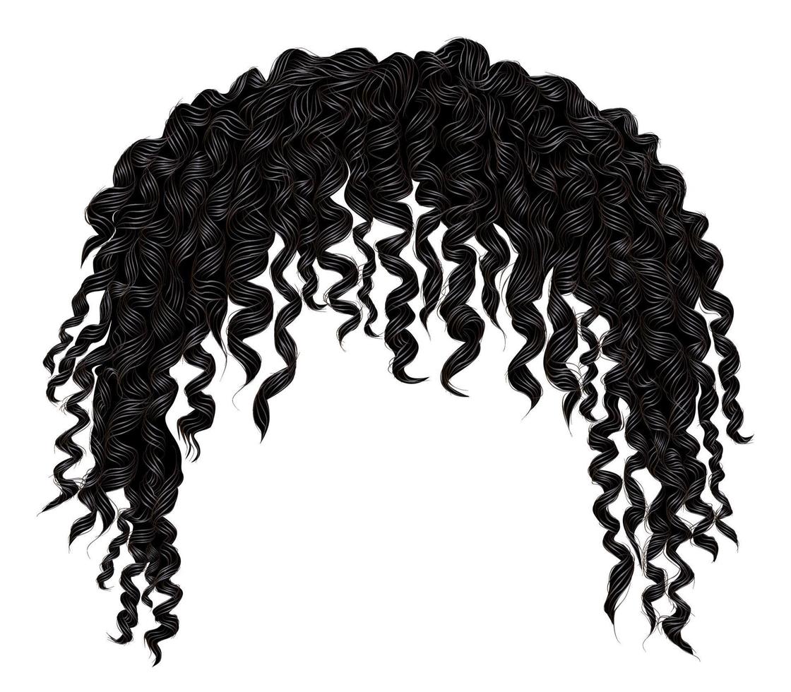 trendy curly disheveled african black hair . realistic 3d . fashion