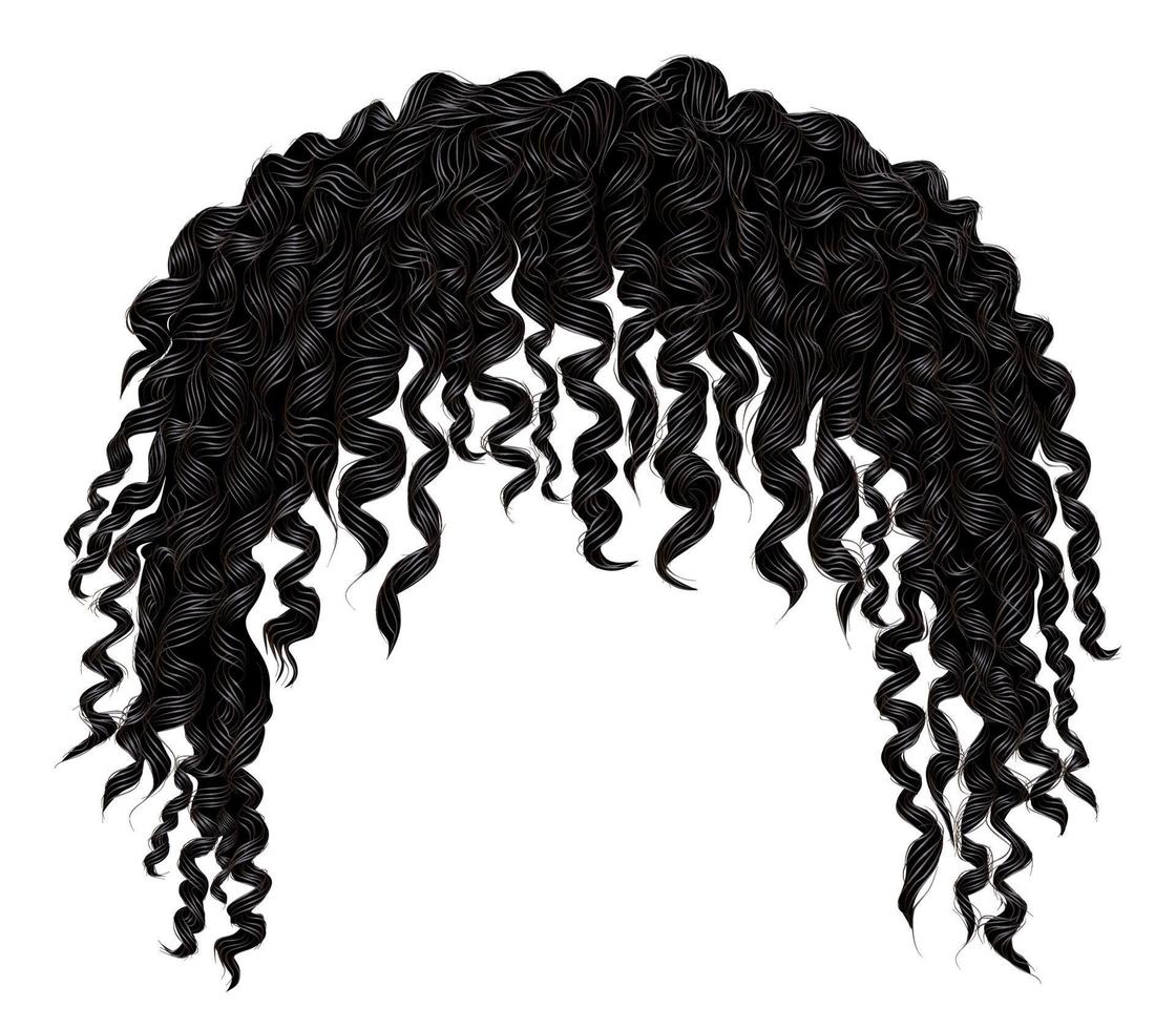 pelo negro africano rizado despeinado de moda. 3d realista. moda belleza estilo .unisex mujeres hombres.afro vector