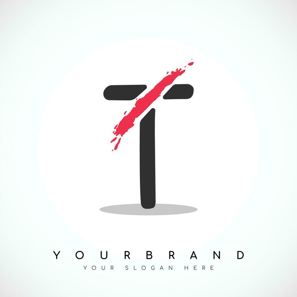 Letter T Logo Design With Red Slash Vector Illustration