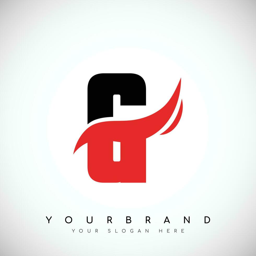 Bold Black Letter G Logo Design With Red Swoosh Vector Illustration