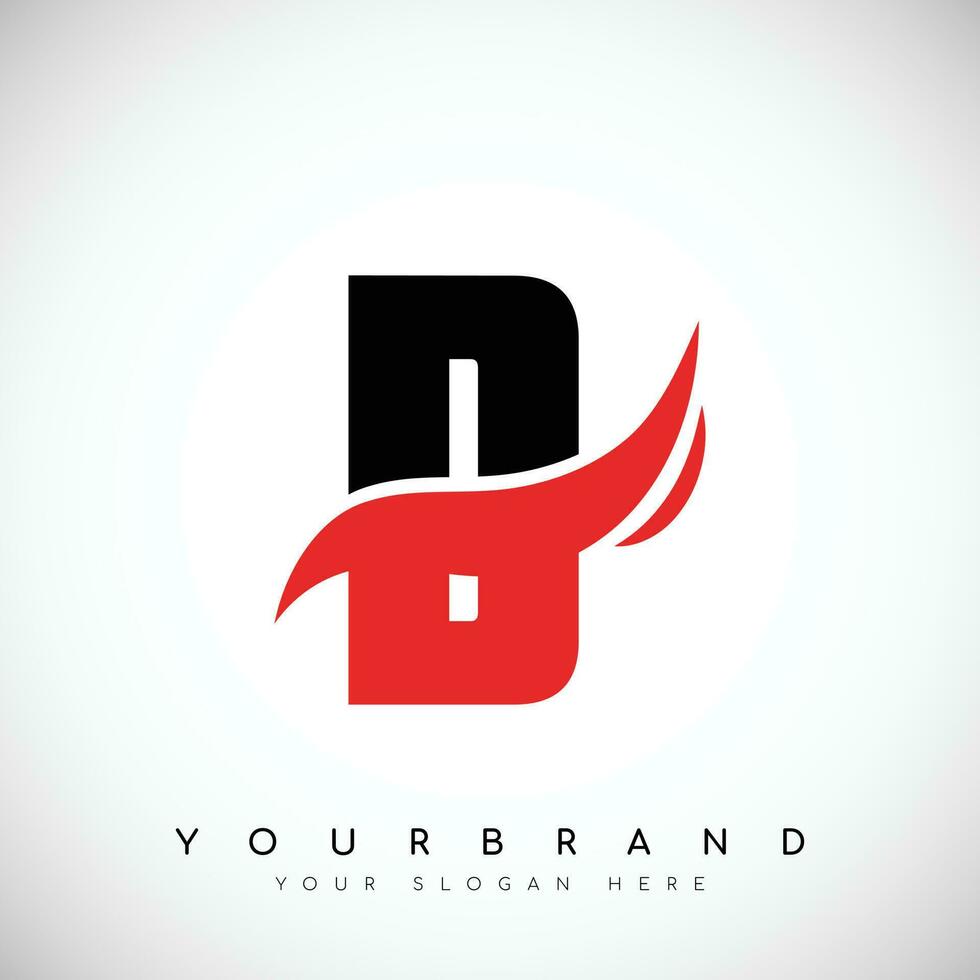 Bold Black Letter D Logo Design With Red Swoosh Vector Illustration