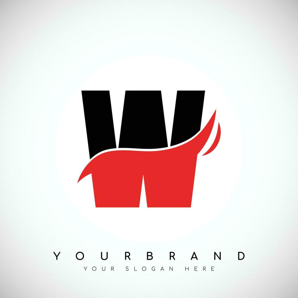 diseño de logotipo de letra w negra en negrita con ilustración de vector de swoosh rojo