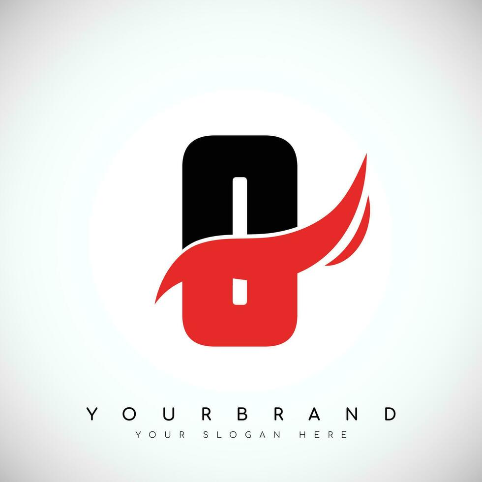 Bold Black Letter O Logo Design With Red Swoosh Vector Illustration