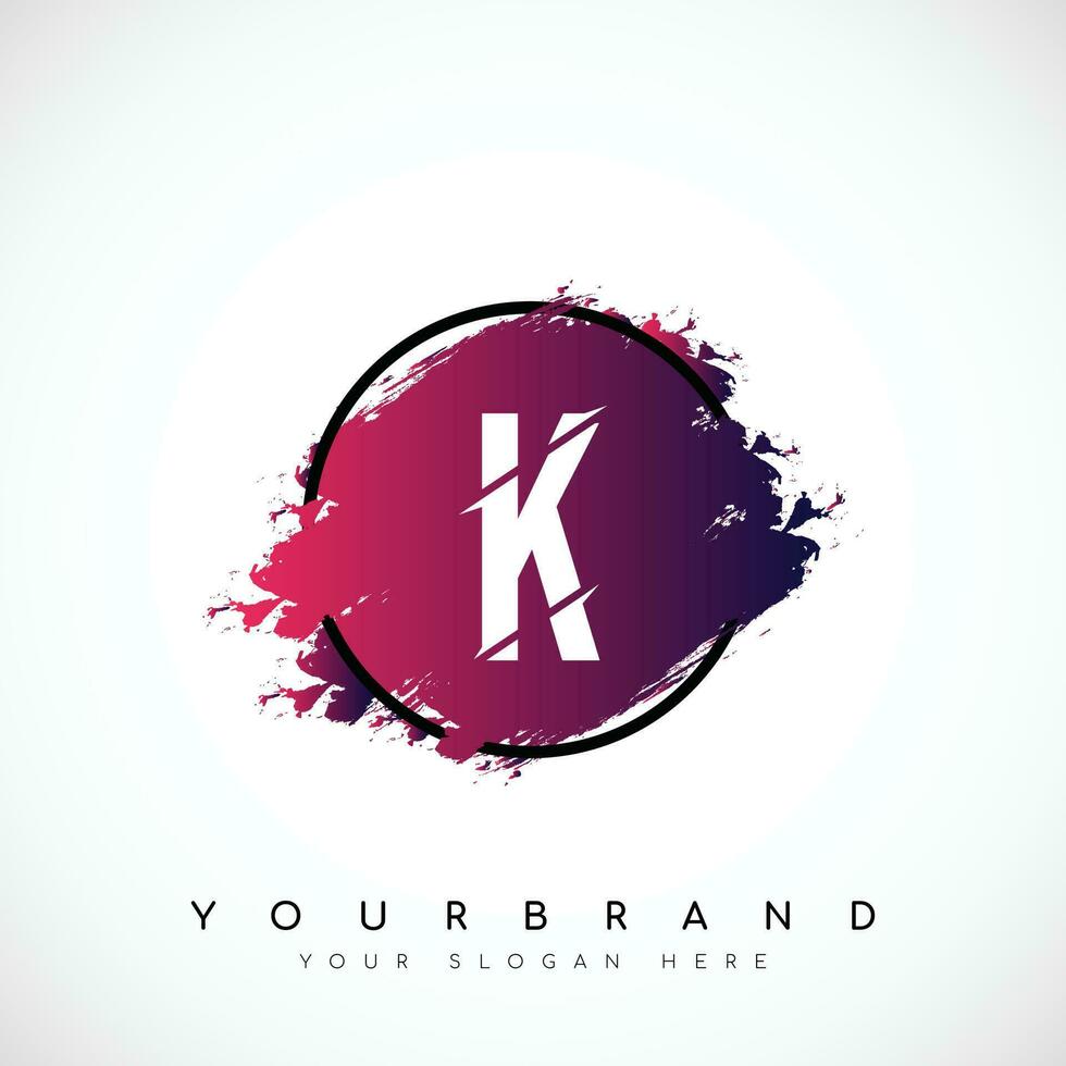 Letter K Slice Style Logo Design With Red and Black Gradient Brush in Black Circle. Vector Illustration