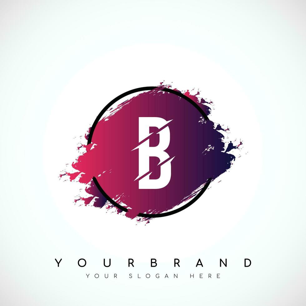 Letter B Slice Style Logo Design With Red and Black Gradient Brush in Black Circle. Vector Illustration