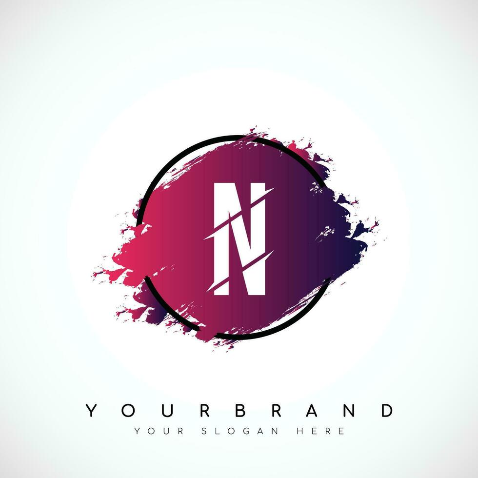 Letter N Slice Style Logo Design With Red and Black Gradient Brush in Black Circle. Vector Illustration