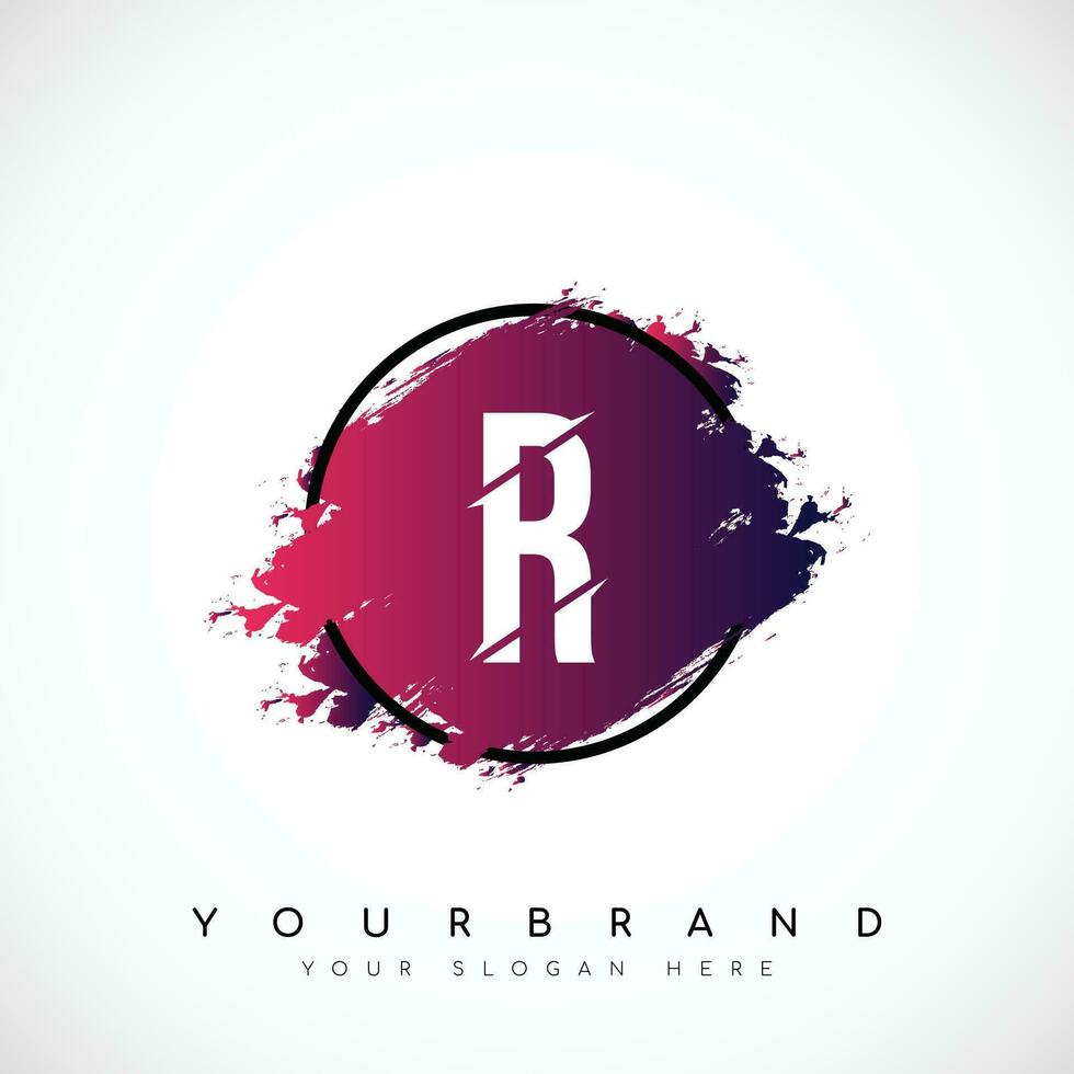 Letter R Slice Style Logo Design With Red and Black Gradient Brush in Black Circle. Vector Illustration