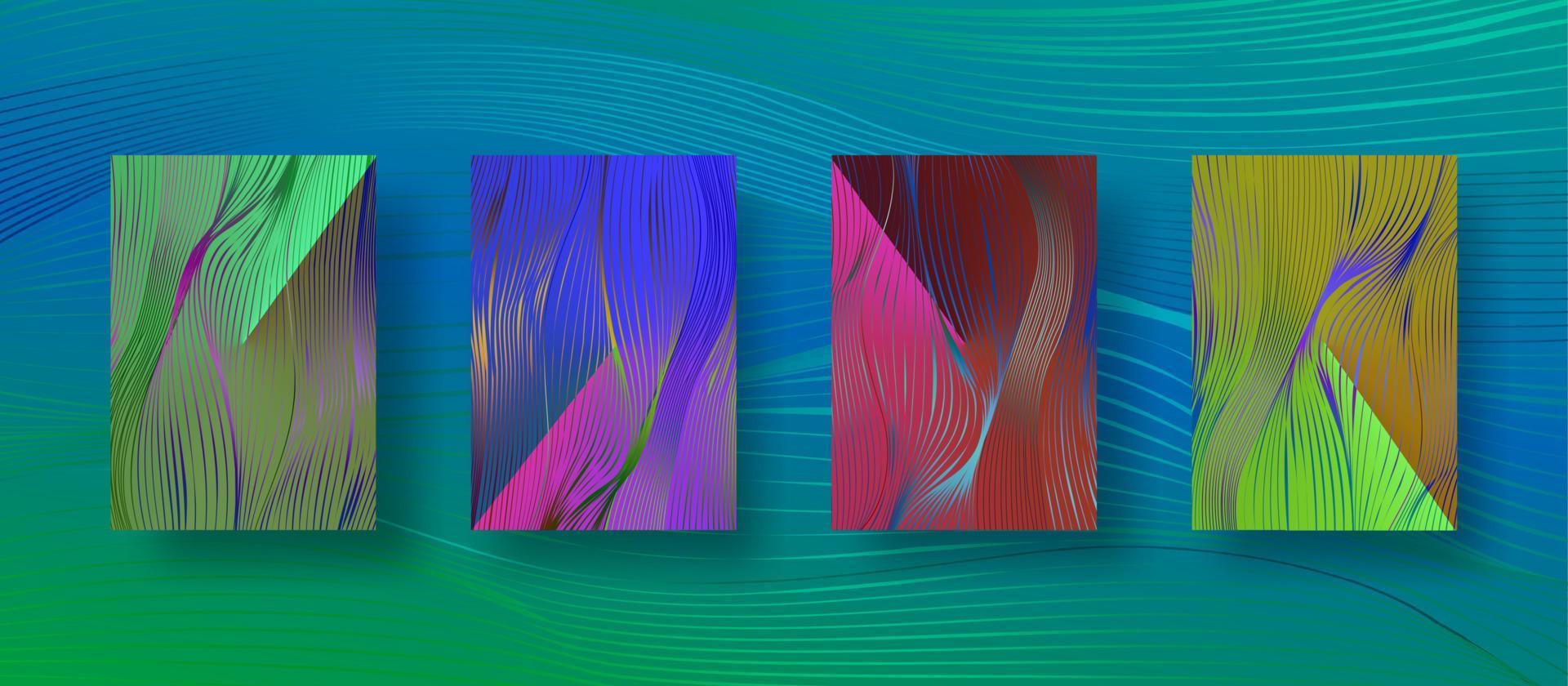 Screen wavy gradient set, modern wave abstract backgrounds. Colorful fluid cover for poster, banner, flyer and presentation. Trendy vibrant color Template with striped texture set screens mobile app vector