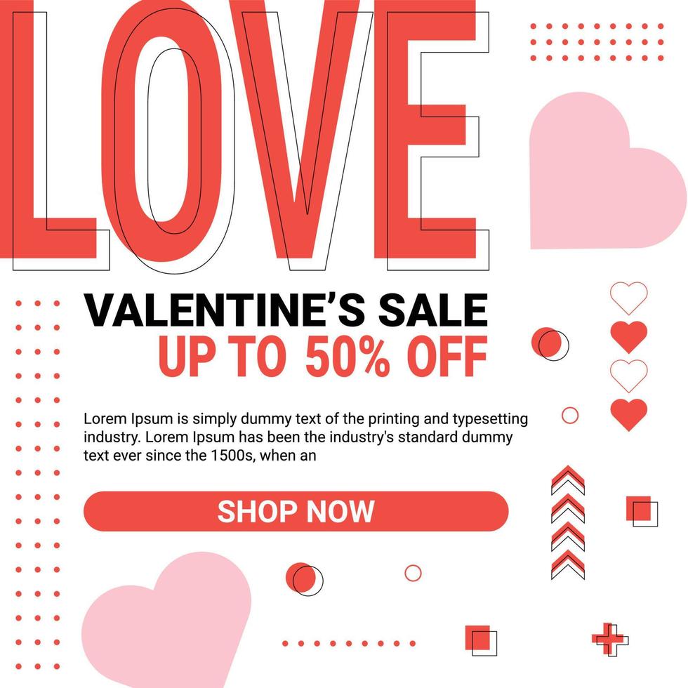 Valentines day sale social media post template, business offer social media post, banner, flyer and cards template design Free Vector