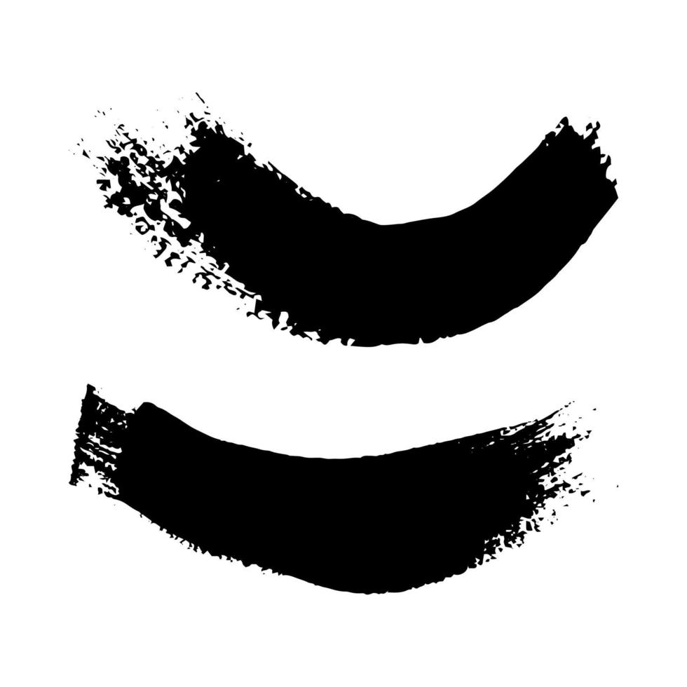 Black grunge brush strokes. Two painted wavy ink stripes. Ink spot isolated on white background. Vector illustration