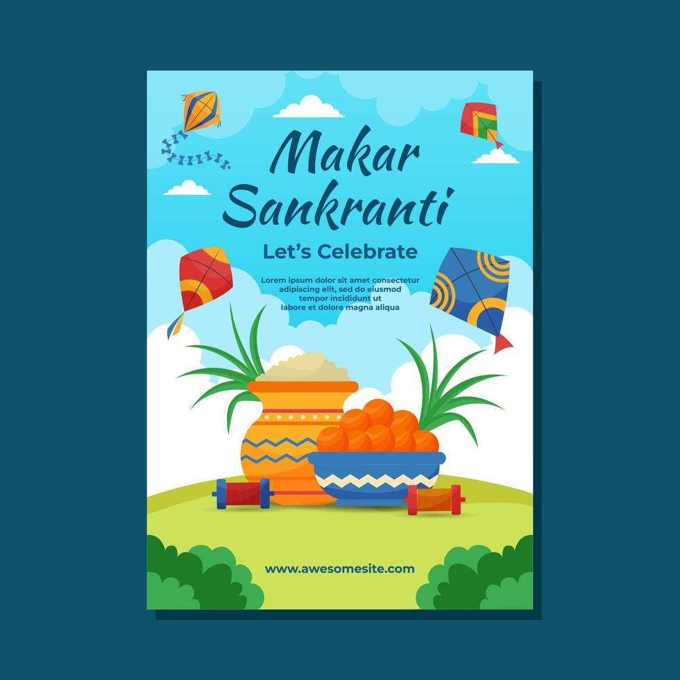 Makar Sankranti Poster Template vector